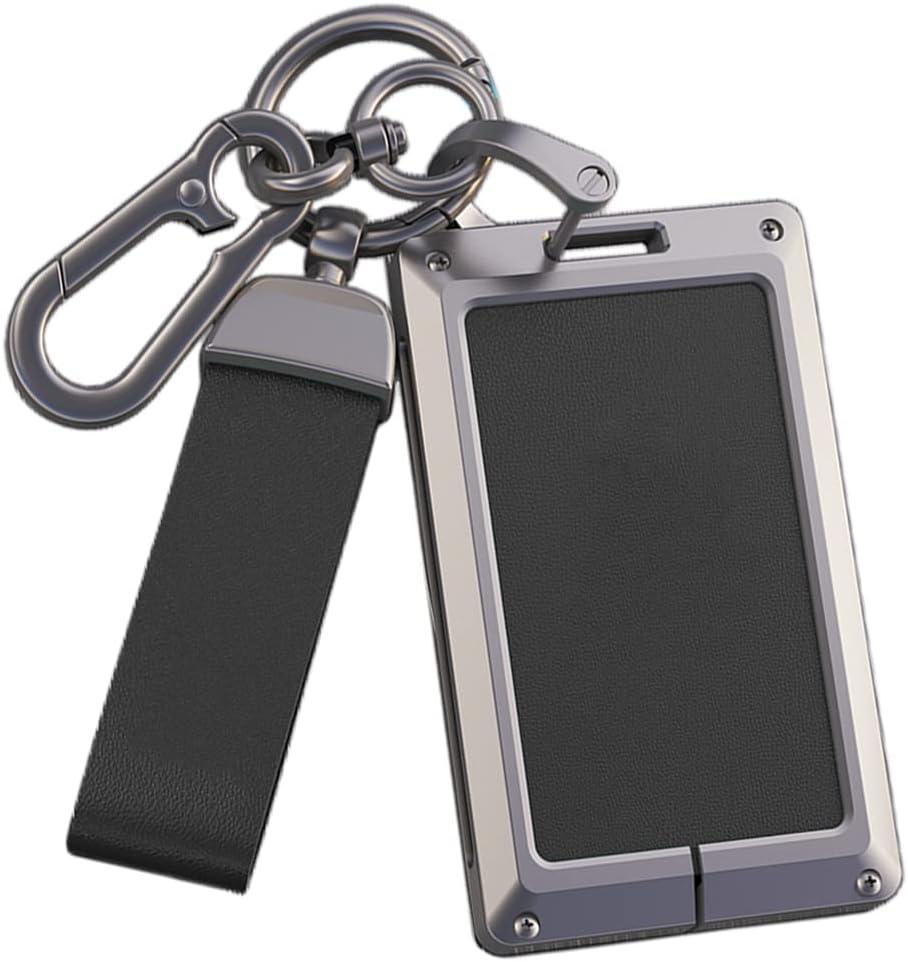 ontto Genuine Leather Key Fob Cover Fit for Lexus Card Key Fob Metal Frame Key Shell for LX570 LS460 LX600 2016-2022 (Black)