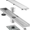 Linear Shower Drain 24" with PVC Drain Base | Brushed 304 Stainless Steel | Tile Inserted | Fast Drainage | Stainless Floor Drain Grate | Hair Strainer | Drain Key | Bathroom Upgrade