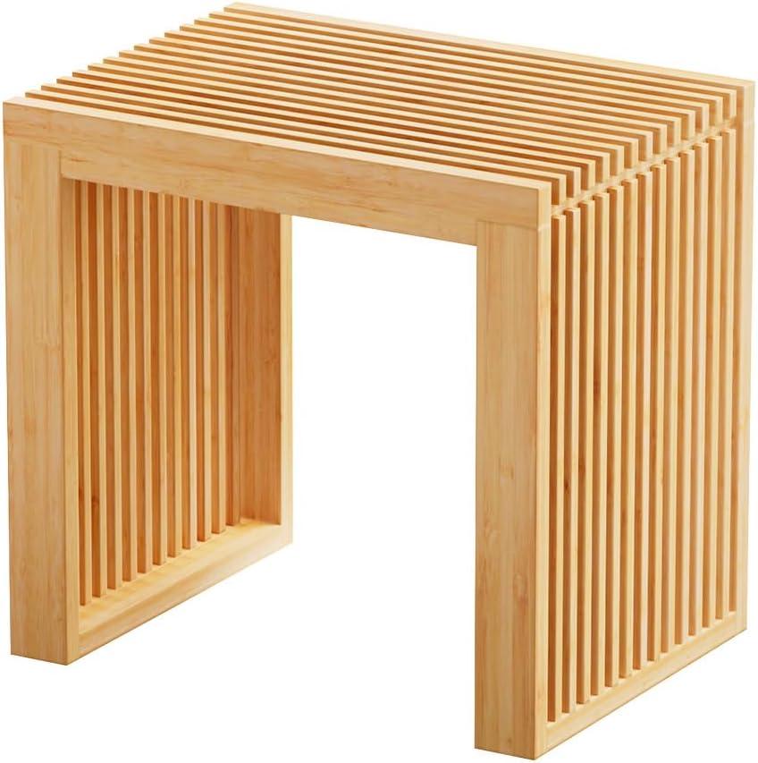 Small Bamboo Dining Bench, 17inch Farmhouse Decor Indoor Kitchen Table Bench, Entryway Shoe Rack Bench, Outdoor Bench, Solid Bamboo Benches for Living Room, Hallway, Bedroom (Natural)