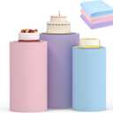 Cylinder Covers Set of 3, Spandex Cylinder Stand Covers for Parties,Round Pedestal Stand Covers for Cylinder Stands for Wedding Party Birthday Display(Cylinder Stands Not Included) (Blue Pink Purple, S+M+L)