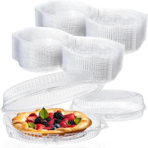 Soaoo 100 Pcs 9'' Plastic Disposable Pie Containers with Hinged Locking Lids Clear Flan Containers with Lids Round Pie Keeper Dessert Containers for Takeout Boxes Food Cake Doughnut Flan Storage