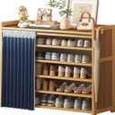 6-Tier Bamboo Shoe Rack with Cover, Free Standing Shoe Racks, Bamboo Wood Shoe Rack for Entryway & Closet, Holds up to 18-24 Pairs of Shoes 38.8" x 10.4" x 37.8"