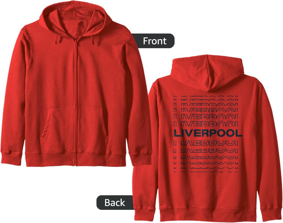 Minimalist City - United Kingdom Modern Liverpool Zip Hoodie, Size S
