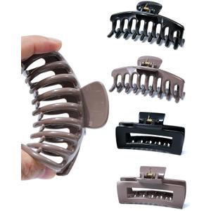 Mesovor 4 Pack Silicone Flexible Hair Claw Clips, Nonslip Large Bendable Claw Clip | Soft Hair Grip Hairclips for Thin and Thick (Black, Coffee)