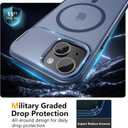 YFEMLAZ for iPhone 15 Case(Built-in Invisible Kickstand) Heavy Duty MagneticCompatible with MagSafe Military-Grade Drop Protection,Translucent Matte for iPhone 15 Case 6.1",Blue