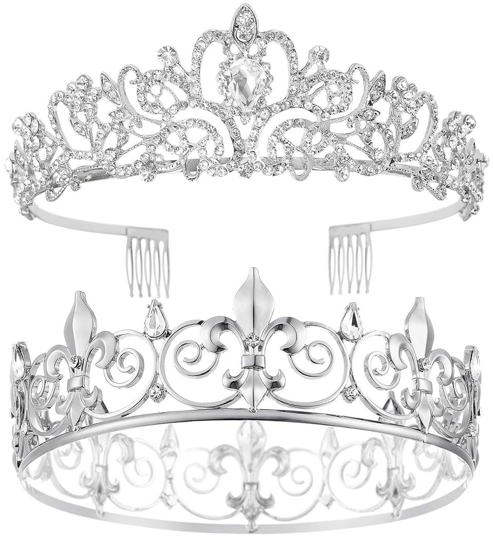 COCIDE KING AND QUEEN Crown Set - 2 Pcs Crystal Rhinestone Tiaras and Crowns for Bride, Princess, Birthday Party, Halloween, Cosplay Gifts