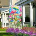 Spring Summer House Flag 28x40 Inch Double Sided Outside Colorful Mushroom Floral Flowers Outdoor Seasonal Holiday Welcome Yard Decoration
