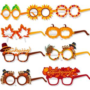 HOWAF Thanksgiving Party Favor Paper Glasses, Thanksgiving Party Eyeglasses Photo Booth Props Kit for Turkey Day Party Favor Give Thanks Party Supplies 27pcs