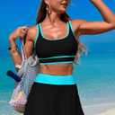 ZRTAK Women's High Waisted Bikini Sets Tummy Control Swim Skirt Two Piece Swim Suit Tummy Control Color Block Bathing Suit S