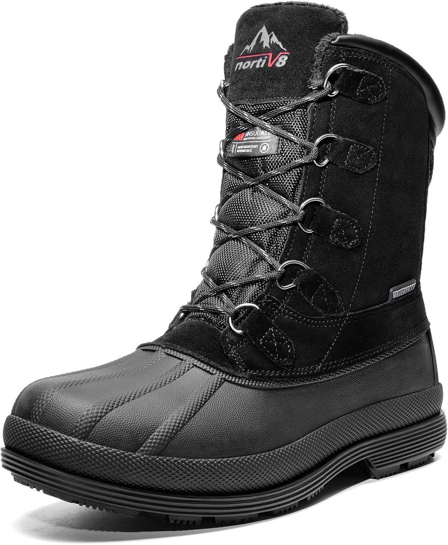 NORTIV 8 Men's Insulated Waterproof Work Winter Snow Boots (8.5 Wide, Black)