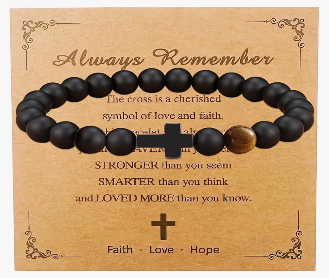 Teen Girl Boys Mens Gifts, Natural Stone Cross Bracelets Trendy Stuff Inspirational Gifts Ideas Bracelet&Card Inspirational gifts for Daughter Son, Husband-Birthday Graduation Retirement Christmas