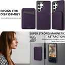 for Samsung Galaxy S24 Ultra Wallet Case with Kickstand Detachable Card Holder, for MagSafe Magnetic Wireless Charging, PU Leather Flip Credit Card Slots Slim Purse Cover Men Women, Purple