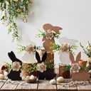Novabright 6 Pcs Easter Bunny Wooden Decor Farmhouse Wooden Bunny Blocks Tiered Tray Decor Spring Vintage Rabbits Table Centerpiece for Home Easter Table Decoration Signs with Flowers for Office Gifts