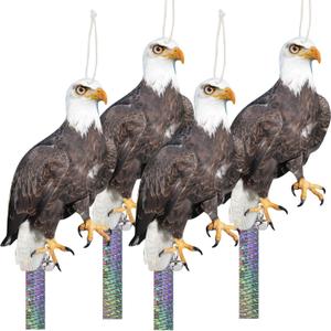 2 x 4PCS Fake Owl to Keep Pigeons Away from House, Flat Hanging Hawk Scare Devices with Reflective Tape, Garden Owl to Scare Woodpecker Pigeon Away from Balcony Plastic Owl for Windows Patio Roof