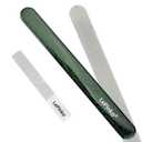 Long Lasting Nail File and Buffer Set, 1 Diamond Metal Nail File with 1 Nano Glass Nail Buffer, Professional Manicure Tools Kit for Home and Salon Use (Green Shine)
