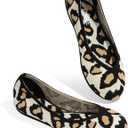 ATHMILE Women's Flat Ballet Shoes Knit Flat Shoes for Women Round Toe Slip on Women Flats for Dressy Casual Office Work Wedding Comfort Soft (10, White Leopard)