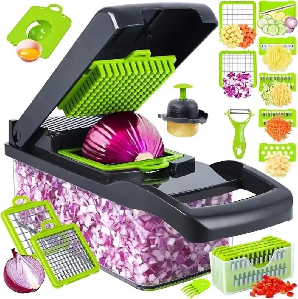 Generic OUR NEW 2024 Multifunctional Vegetable Cutter Fruit Chopper Slicer Cutting Tool Manual 16 IN 1 Vegetable Cutter, 61.5X34.5X51 cm, Gray