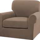 Turquoize 2 Piece Chair Covers Armchair Slipcovers for Living Room Armchair Sofa Cover with Individual Cushion Covers Feature Jacquard Fabric (Chair, Macchiato)