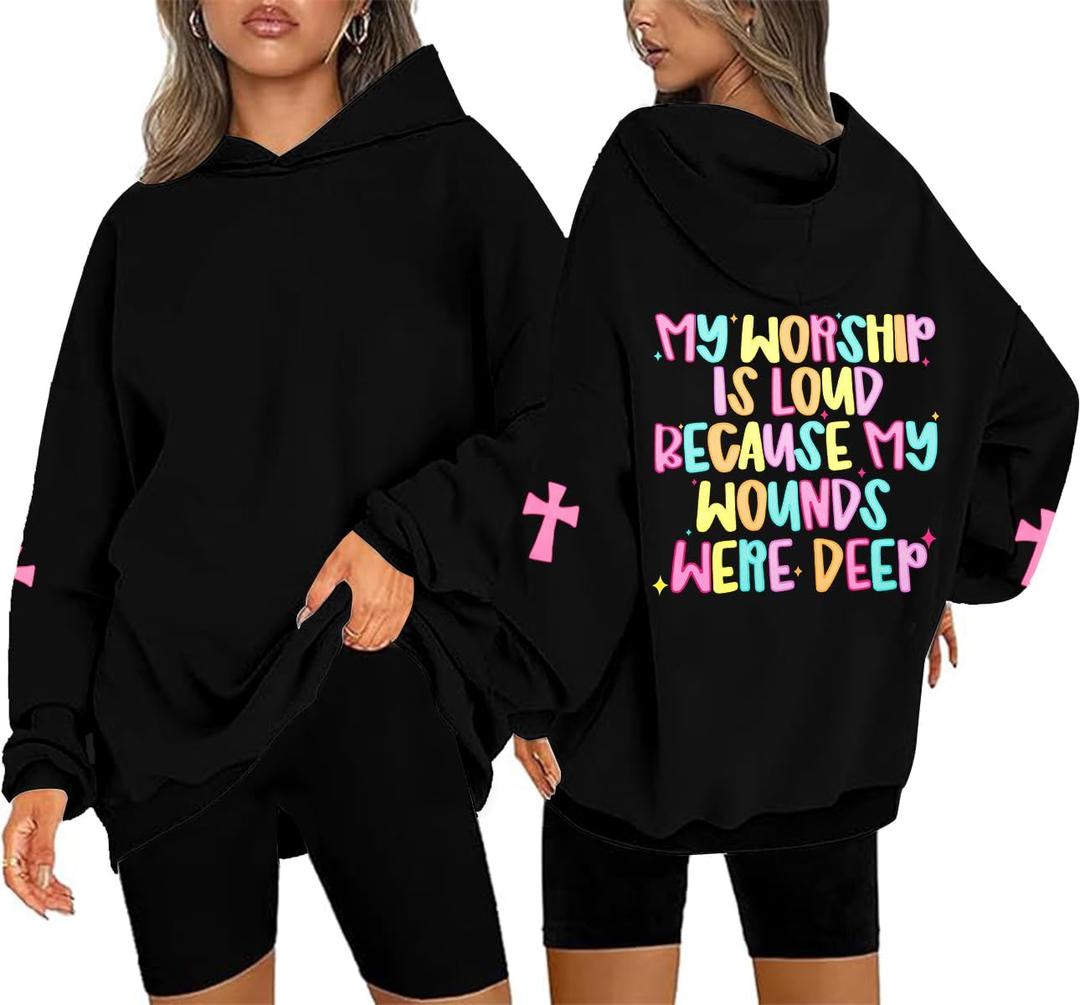 UNIQUEONE Christian Sweatshirts for Women Jesus Faith god Hoodies Religious Graphic Tee Inspirational Pullover (X-Large, Black)