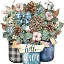 Boao Welcome Winter Door Decoration Hello Winter Wooden Sign Wall Snowflake Hanger Plaque for Christmas Outdoor Indoor Farmhouse Porch Decor