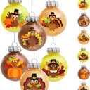 Thanksgiving Decorations Ball Ornaments, 6 Pcs 2.36 Inch Shatterproof Glitter Turkey Thanksgiving Ball Ornaments Hanging Baubles for Tree Fall Harvest Friendsgiving Farmhouse Home Holiday Party Decor