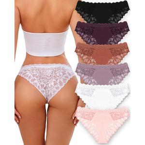 ROSYCORAL Sexy Underwear for Women Lace Cheeky Soft Hipster Low Rise Breathable Undies Cotton Bikini Panties 6 Pack (Medium, Black,purple,copper,dusky Mauve,white,peach)
