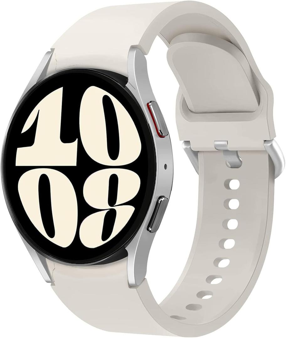Galaxy Watch 7/6/5/4/FE Band 40mm 44mm,for Samsung Galaxy 6/4 Classic Band 47mm 43mm 46mm 42mm Women Men,Soft Silicone Sport Strap Galaxy Watch 5 pro 45mm,No Gap Replacement Wristband Bracelet Correa (starlight)