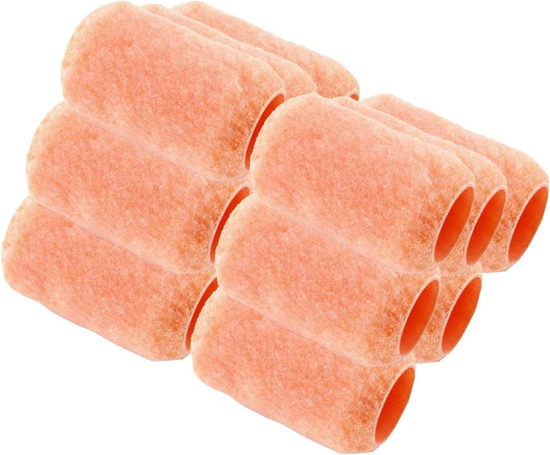 Reusable Paint Roller Cover Refill 4" x 3/8" inch Nap Woven Polyester Washable PVC Plastic Core (Pack of 12)