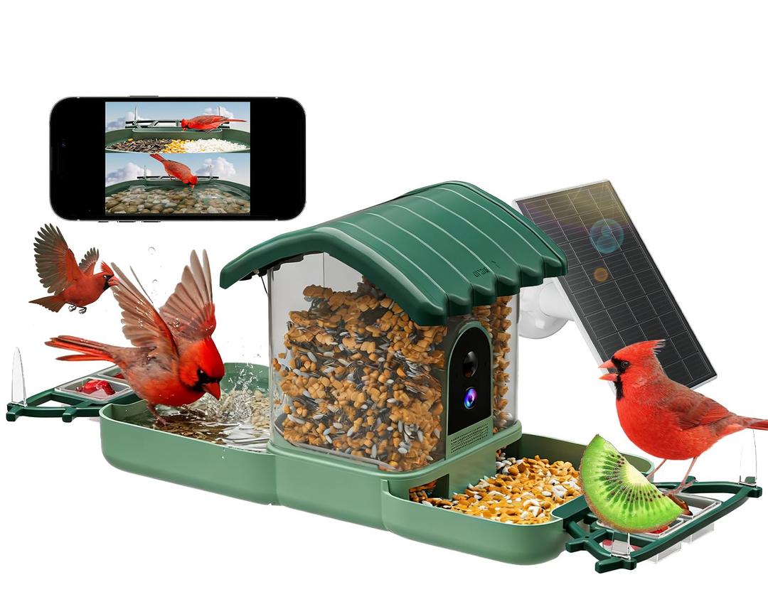 Bird Feeder with Camera, Smart AI Bird Identification & Solar Panel,2K HD Live View Instant Alerts, Auto Capture, Weatherproof Outdoors Garden Camera, for Birds Lovers