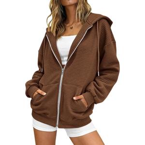 BTFBM Zip Up Hoodie Women Long Sleeve Sweatshirts Fall Outfits 2025 Oversized Hoodies Casual Fashion Jackets (Brown, L)