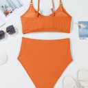 Herseas Women's Loop Straps Bikini Sets 2 Piece Shine Ribbed Swimsuits Ruched High Waisted Bathing Suits (Orange, Small)