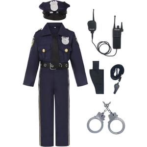 Kids Police Officer Costume Deluxe Cop Set for Halloween Cosplay Dress Up 3-4Y
