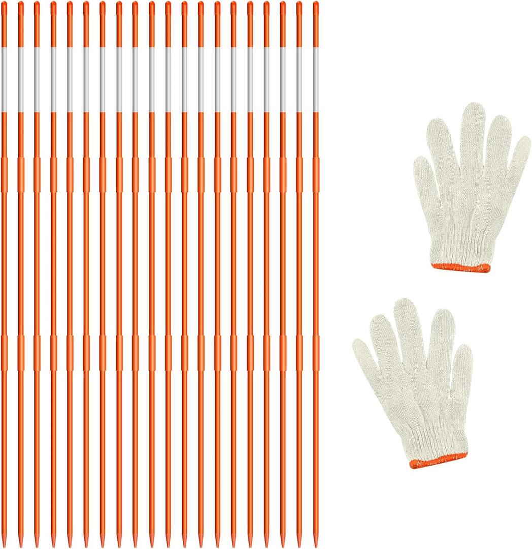 20Pcs Driveway Markers,4Ft Driveway Reflective Poles, Orange Fiberglass Snow Stakes with Reflective Tape for Easy Visibility at Night for Parking Lots (20, Orange)
