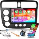 Podofo Car Stereo for Honda Civic 2001 2002 2003 2004 2005 Radio,Built-in DSP EQ Wireless CarPlay/Android Auto/MirrorLink/9inch HD IPS Touch Screen 26UIs/Bluetooth/GPS Chip/WiFi/AHD Backup Camera/SWC