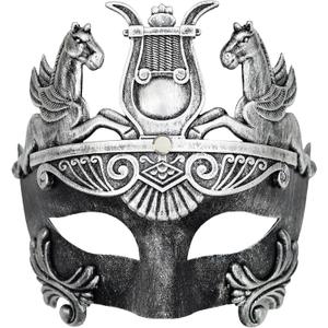 Ubauta Roman Gladiator Masquerade Mask: Half-Face for Adults - Perfect for Halloween Costumes Mardi Gras Carnival Parties (Black)
