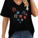 American Flag Shirts Women4th of July V-Neck Short Sleeve Patriotic T-Shirt Memorial Day Graphic Tee (M)