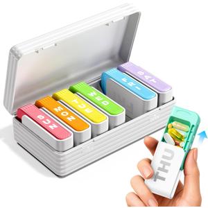 Daviky Weekly Pill Organizer 1 Time a Day, Travel Drawer-Style Pill Box for Daily Medication, 7-Day Pill Case, Compact & Portable, Ideal for Vitamins, Fish Oils & Supplements(White)