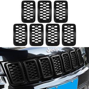 Grill Inserts Rings Covers For Jeep Grand Cherokee 2017 2018 2019 2020 2021 Honeycomb Grill Mesh Exterior Accessories Cover Overlay Kit,Not Fit SRT, Trackhawk, or 2021 Grand Cherokee L Models(Black)