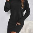HBQ Women's Pullover Sweater Dress Casual Turtleneck Ribbed Long Lantern Sleeve Mini Knit Dresses 2025 Fashion (Black)