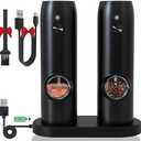 Electric Salt and Pepper Grinder Set - USB Rechargeable,LED Light,Adjustable Coarseness,TEITOP Automatic Pepper and Salt Mill Grinder Set with Charging Base(Black 2 Mills)