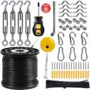 String Light Hanging Kit,Guide Wire for Outdoor String Lights, Shade sail Hardware kit,with 164 Ft Nylon Coated Stainless Steel 304 Wire Rope