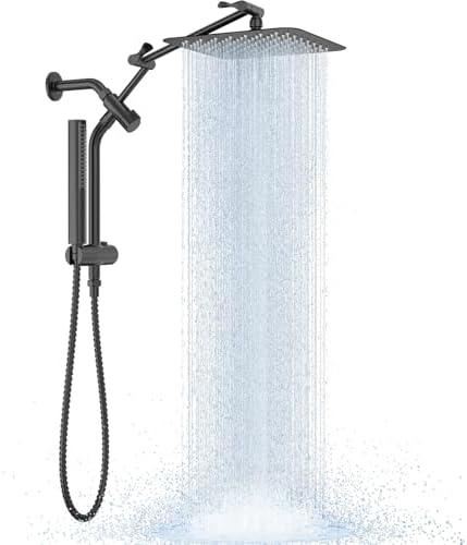 Veken 10" Luxurious All Metal Rain Shower Head with Handheld Spray Combo, High Pressure Rainfall Square Shower Heads with Extension Arm, Wide Dual Showerhead, Bathroom Accessories, Matte Black