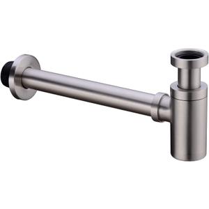 Brass Round Bottle P Trap, Basin Sink Waste Trap Drain Tube Kit Adjustable Height, Brushed Nickel Finished