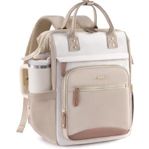 LOVEVOOK Laptop Backpack for Women Work Bag with Large Capacity Cup Side Pocket, 15.6 Inch Waterproof Computer Backpacks Purse, College Bookbag for School, Business, Teacher, Travel (Beige)
