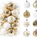 34pcs Christmas Baubles Set Decorative Hanging Baubles Xmas Hanging Balls Ornaments Christmas Tree Hanging Pendants for Xmas Tree Festival Holiday Party Hanging Decoration - White and Gold