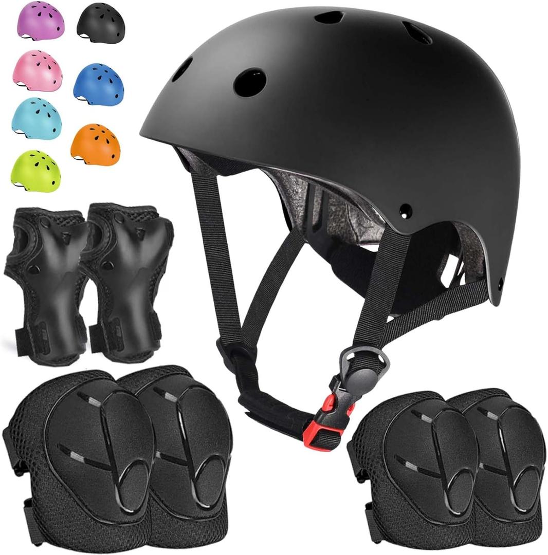 Kids Bike Helmet Set Adjustable Helmet for Ages 3-15 Kids Toddler Boys Girls Youth, Multi-Sport Bicycle Skateboarding Football Rollerskating Scooter Rollerblade Balance Bike Helmets (Small: 18.9''-21.3'' / 3-8 year, black)