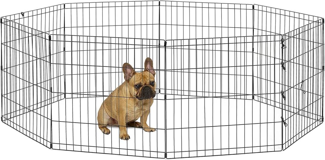 New World Folding Metal Puppy/Dog Exercise Pen, Indoor/Outdoor Playpen with No Door, Provides 16 Sq Feet of Play Space, 24-Inches Tall, Black E-Coated