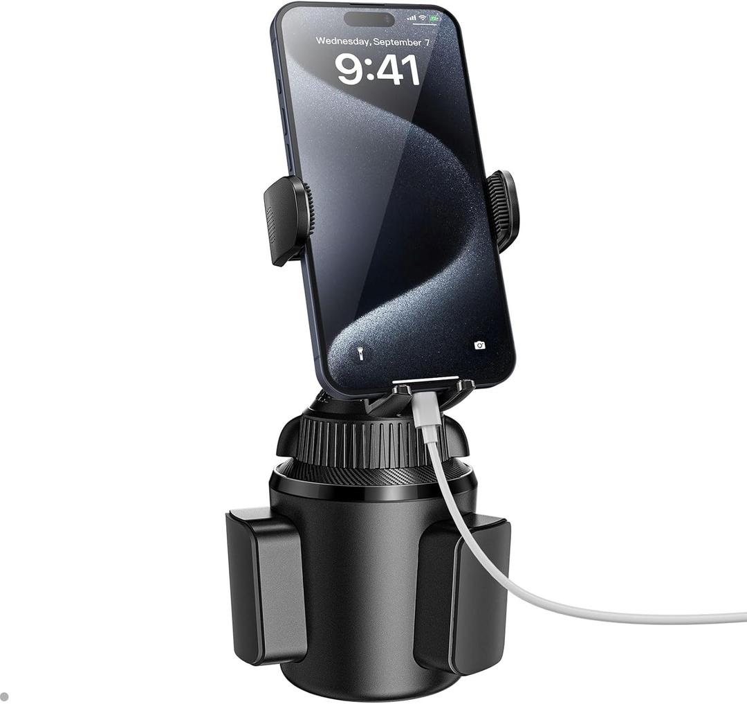 APPS2Car Universal Car Cup Phone Holder | Quick Extension Long Arm | 360 Swivel | Adjustable for iPhone, Samsung, Google, and All Smartphones | Stable & No Shake Design (Black)