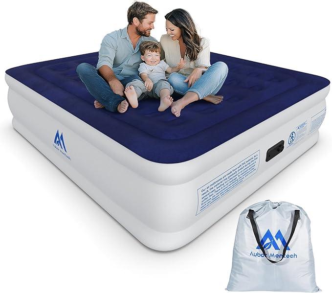 Inflatable Mattress, Width 50W, Length 55", White And Blue Colors