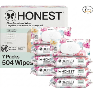 The Honest Company Baby Wipes for Sensitive Skin, Hypoallergenic, Fragrance-Free, Multi-Use, Rose Blossom Design, 504 Count (72 Count (Pack of 7))